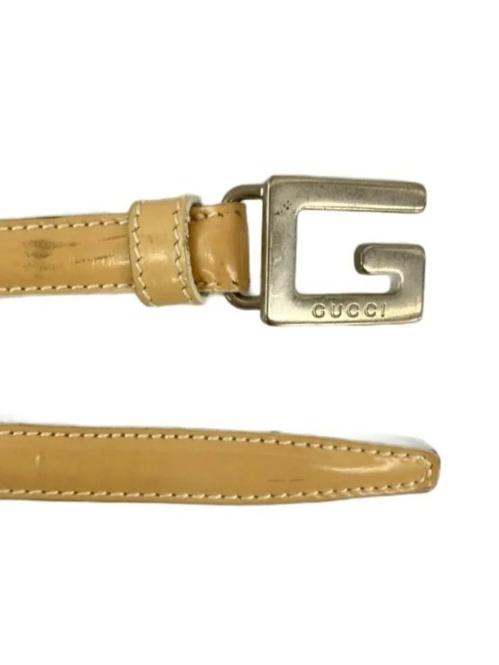 Gucci Vintage G Buckle Narrow Belt Patent Logo 80 32 Beige
